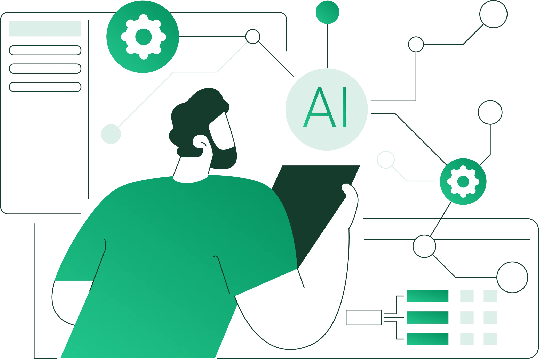 Illustration of a person configuring an AI chatbot