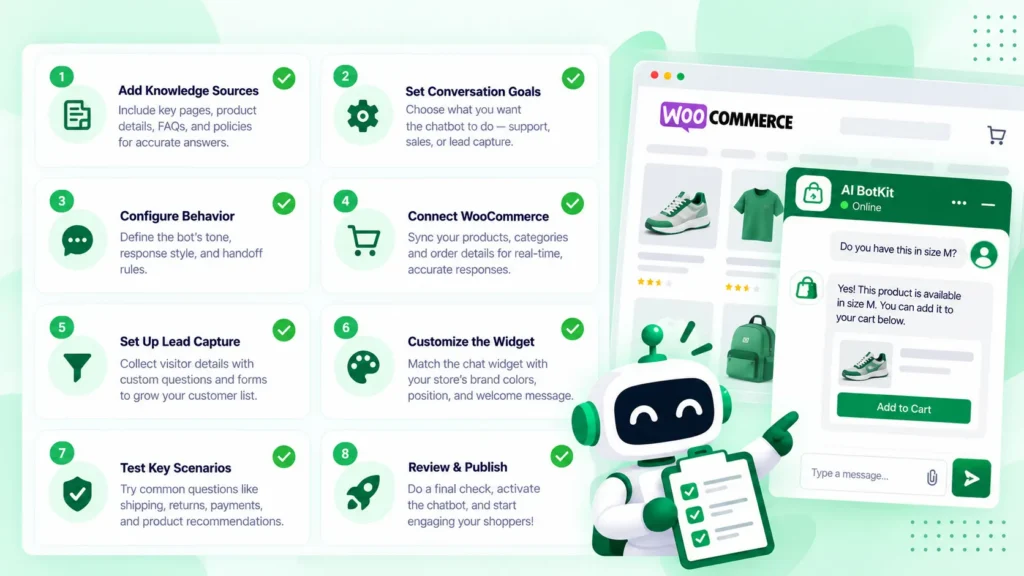 Checklist of eight things to do before publishing a store chatbot